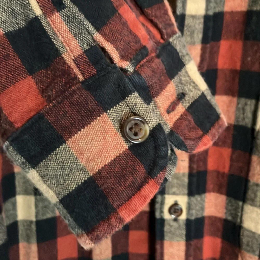 J. Crew Merchantile Flex L Rugged Suede Elbow Patch Plaid Tan Navy Rust Shirt